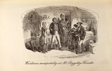"Saavumme odottamatta herra Peggottyn takkasalille", Charles Dickensin (1812-70) "David Copperfieldistä"